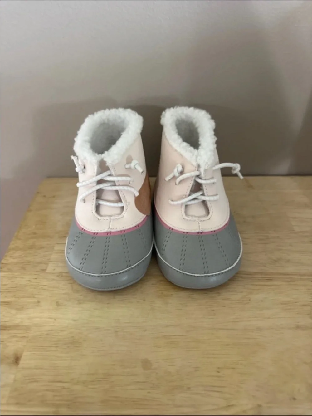 Carter’s Baby Girl Duck Boots Pink Gray Faux Fur Lined Winter Booties Infant